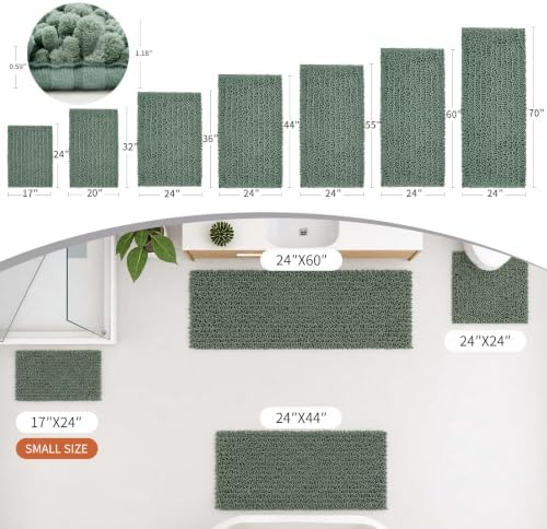 Disolla Sage Green Bathroom Rug 24x44 Inch - Thick Chenille Bath Mat, Large Shaggy Plush Absorbent Rug, Non-Slip Machine Washable Floor Mat for Double Vanity