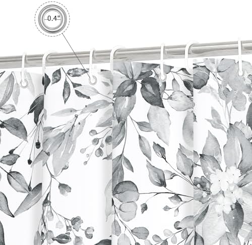Gibelle Grey Eucalyptus Shower Curtain, Watercolor Floral Print, 72x72