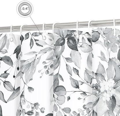 Gibelle Grey Eucalyptus Shower Curtain, Watercolor Floral Print, 72x72