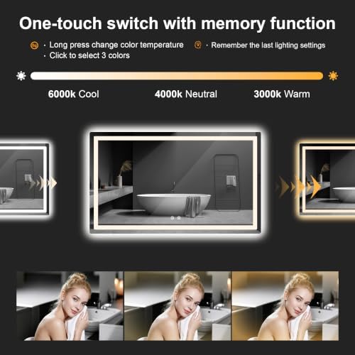 LED Bathroom Mirror with Lights, 30 x 50 Lighted Vanity Wall Mirror