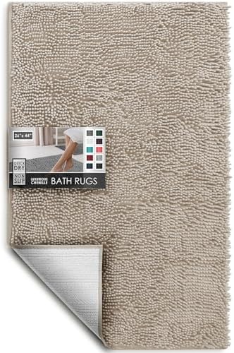 Hearth & Harbor Bathroom Rugs, Chenille Bath Mat - Machine Washable Bath Mats for Bathroom Non-Slip Backing Rubber, Quick Dry Bathroom Mat