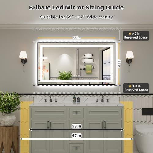 55x30 Inch LED Bathroom Mirror with Black Frame, Backlit & Front Lit