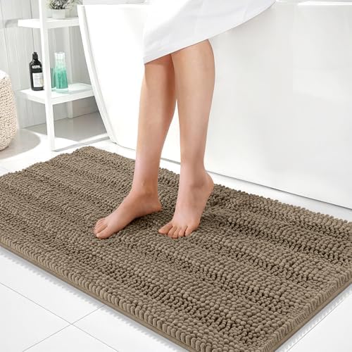 OLANLY Thick Bathroom Runner Rugs 44x24, Soft Chenille Long Bath Rugs, Tan