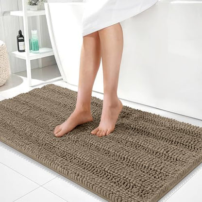 OLANLY Thick Bathroom Runner Rugs 44x24, Soft Chenille Long Bath Rugs, Tan