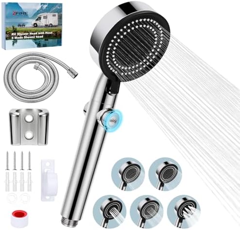 5+1 Mode High Pressure Replacement Silver RV Shower Head with Hose