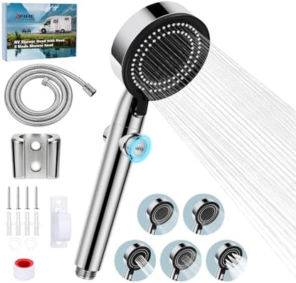 5+1 Mode High Pressure Replacement Silver RV Shower Head with Hose