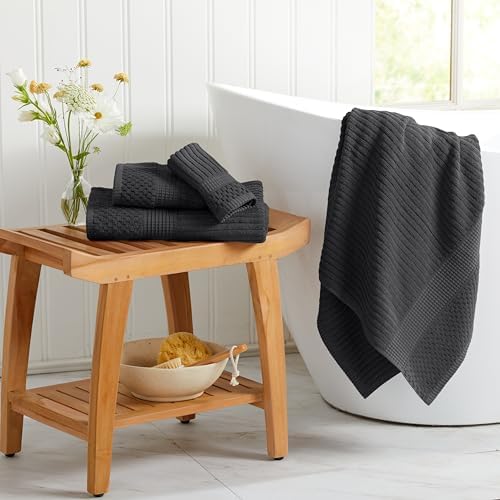 Springtree Home 100% Cotton Bath Towel Set | 4-Pack | Textured | Black