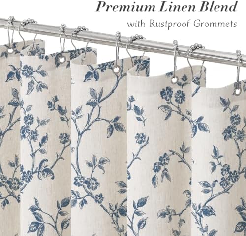 MitoVilla Blue Linen Floral Shower Curtain for Bathroom, 72 x 72