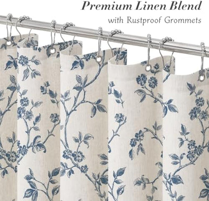 MitoVilla Blue Linen Floral Shower Curtain for Bathroom, 72 x 72