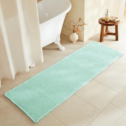TYUU Waffle Runner Rug Bathroom, Long Boho Bath Mat, 72x24 Aqua Blue