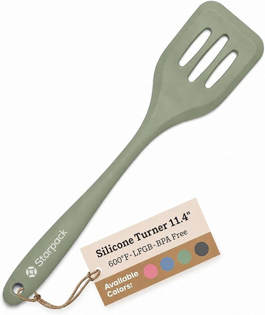 Starpack 'Head Turner' Premium Silicone Turner Spatula, Slotted Spatula - Up-to 600°F High Heat Resistant Silicone Slotted Spatulas for Cooking, LFGB Grade Non Stick Rubber Turner Spatula - 11.4"