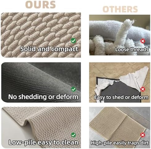 TYUU Small Bathroom Rugs, Non Slip Washable Bath Rugs Super Absorbent Bathroom Rug Thin Quick Dry Low Pile Bath Mats, Beige 12"x12"