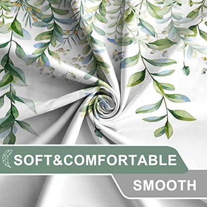 AWERT Green Mixed Light Blue Plant Shower Curtain with 12 Hooks Decorative Sage Green Shower Curtain for Bathroom Waterproof Fabric 72x78inc