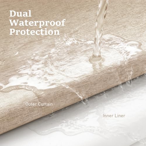 BTTN Tan Ringless Linen Textured Shower Curtain with Snap in Liner, 72x75