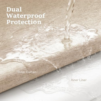 BTTN Tan Ringless Linen Textured Shower Curtain with Snap in Liner, 72x75