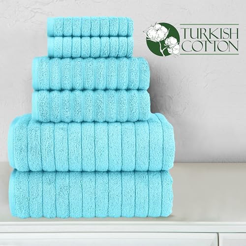 Elegant Comfort 100% Turkish Cotton Corduroy Ribbed Luxury Bath Towels 6-Piece Set, Premium Feel - Quick Dry, Highly Absorbent, Contains 2 Bath Towels, 2 Hand Towels, and 2 Washcloths, Aqua