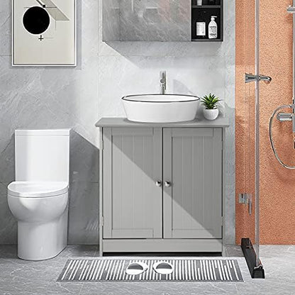 Bonnlo Pedestal Under Sink Storage Bathroom Vanity with 2 Doors Traditional Bathroom Cabinet Space Saver Organizer 23 5/8" x 11 7/16" x 23 5/8" (L x W x H) (Grey)