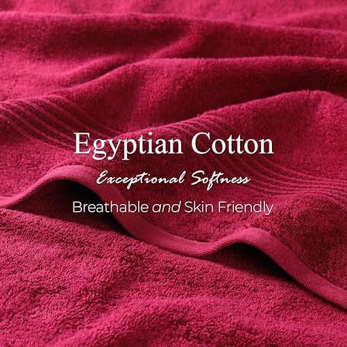 Superior Egyptian Cotton Bath Towel Set, Home Bathroom Towels, Master, Guest Bath, Decor Essentials, Quick Dry, Absorbent, Large Body Towels, Spa, Hotel, Resort, Adult, Kids, Set of 2, Burgundy