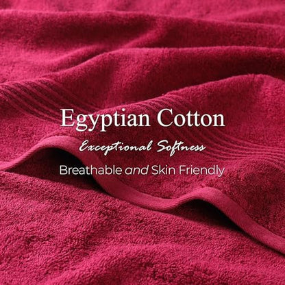 Superior Egyptian Cotton Bath Towel Set, Home Bathroom Towels, Master, Guest Bath, Decor Essentials, Quick Dry, Absorbent, Large Body Towels, Spa, Hotel, Resort, Adult, Kids, Set of 2, Burgundy