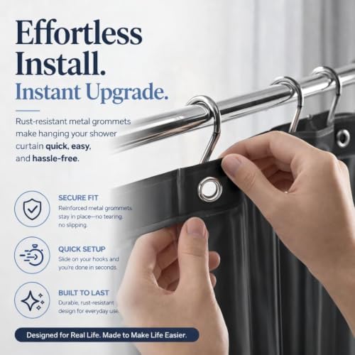 EHZNZIE Dark Grey Shower Curtain Liner 72x72, PEVA Waterproof Bath Curtain, No Chemical Smell, 3 Weighted Magnets, Durable with Rustproof Metal Grommets