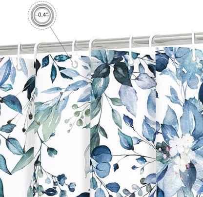 Gibelle Blue Eucalyptus Shower Curtain, Watercolor Floral Print, 72x90