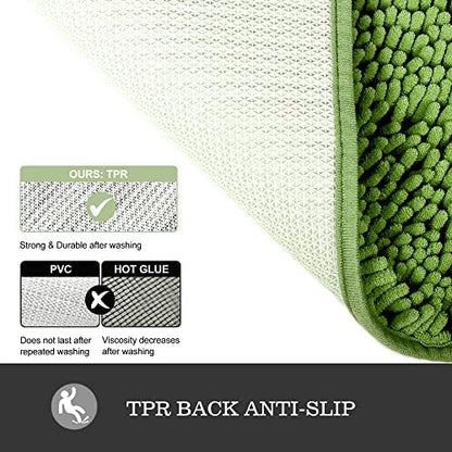 Yeaban Chenille Forest Green Bathroom Rug 20"x32", Non-Slip Rubber Backing
