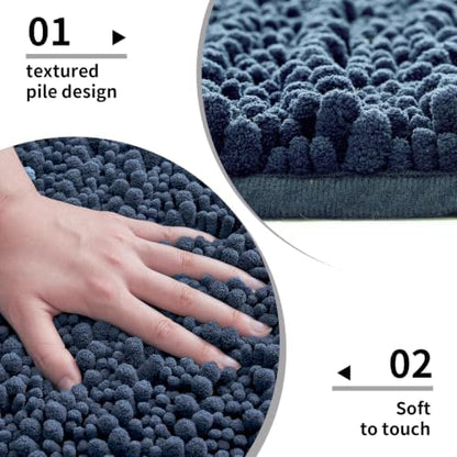 Disolla Blue Bathroom Rug 24x44 Inch - Thick Chenille Bath Mat, Large Shaggy Plush Absorbent Rug, Non-Slip Machine Washable Floor Mat for Double Vanity