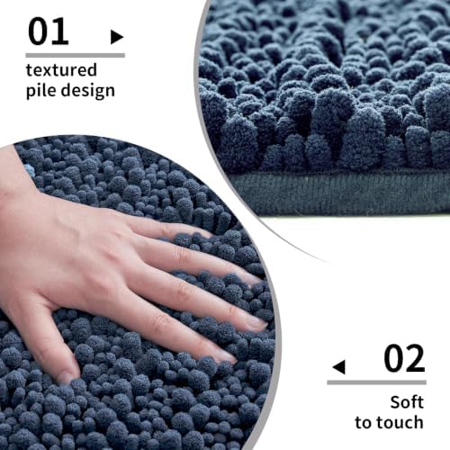 Disolla Blue Bathroom Rug 20x32 Inch - Luxury Chenille Bath Mat, Thick Shaggy Plush Absorbent Rug, Non-Slip Machine Washable Mats for Bathroom Floor & Decor