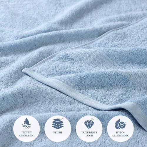 Superior Egyptian Cotton Bath Towel Set, Home Bathroom Towels, Master, Guest Bath, Decor Essentials, Quick Dry, Absorbent, Large Body Towels, Spa, Hotel, Resort, Adult, Kids, Set of 2, Light Blue