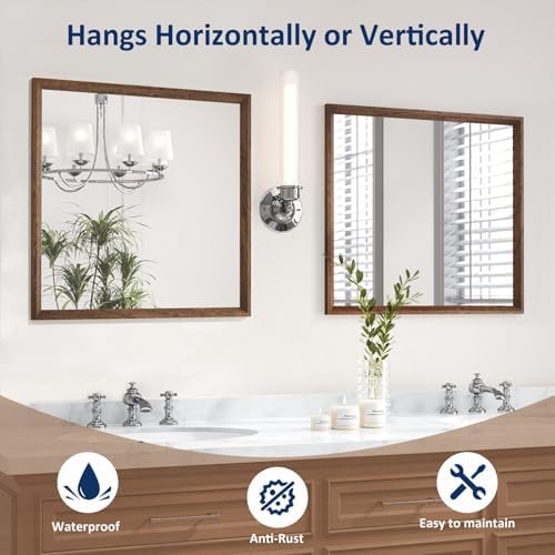 WEER Walnut Bathroom Vanity Mirror 36X36 Inch