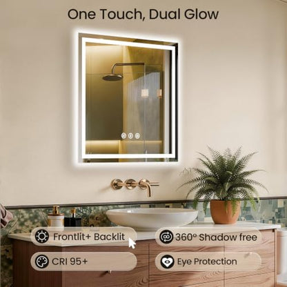 36"x36" LED Bathroom Mirror with Anti-Fog, Backlit & Front Lights, Memory