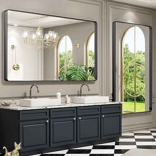 LOAAO 60X36 Inch Black Bathroom Mirror Metal Framed