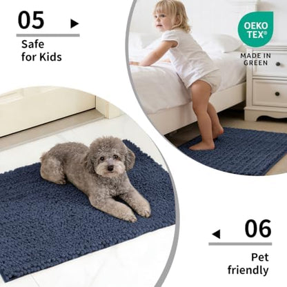 Disolla Blue Bathroom Rug 24x44 Inch - Thick Chenille Bath Mat, Large Shaggy Plush Absorbent Rug, Non-Slip Machine Washable Floor Mat for Double Vanity