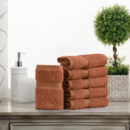 Superior Egyptian Cotton Plush & Absorbent, Face Towel Set of 6, Rust