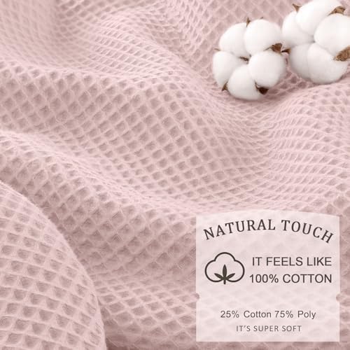 Waffle Weave Shower Curtain Heavyweight Cotton Fabric Blush Pink 72Wx72L