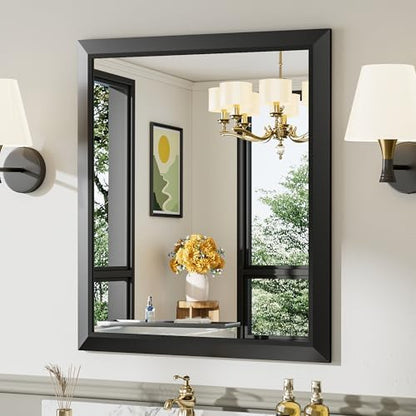 Briivue Black Metal Framed Bathroom Wall Mirror, 28x32 Inch