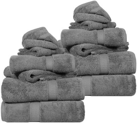 SUPERIOR Egyptian Cotton Ultra Plush & Absorbent, 12 Piece Set, Charcoal
