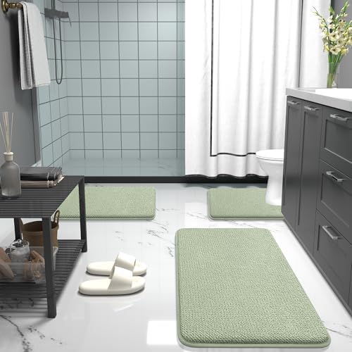 OLANLY Memory Foam Bathroom Toilet Rugs U-Shaped 24x20,Soft Mat, Sage Green