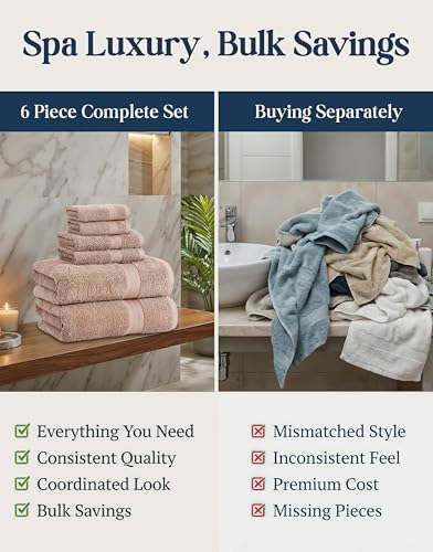 LANE LINEN Bath Towel Set Quick Dry 100% Cotton 6 Piece Soft - Taupe