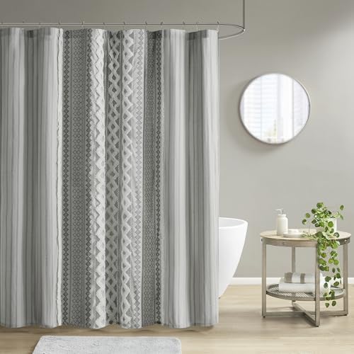 INK+IVY Imani Tufted Chenille 100% Cotton Shower Curtains Machine Washable, Modern Home Bathroom Décor Bathtub Privacy Screen, 72" x 72", Grey | Machine Washable, Boho Tufted Chenille Modern Home Bathroom Decor, Bathtub Privacy Screen, OEKO-TEX Certified