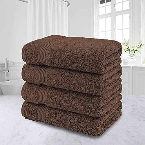 American Veteran Towel, 100% Cotton Turkish Bath Towels for Bathroom 4 Pack, 27x54 Extra Large Premium Soft Drying Bathroom Towels, Brown