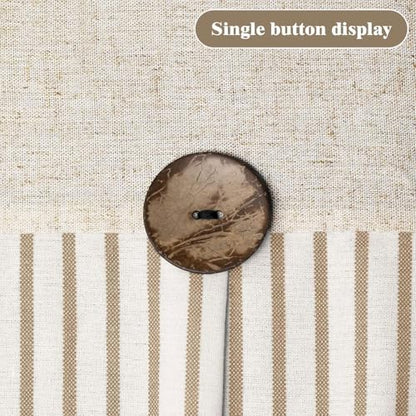 Farmhouse Shower Curtain Linen Button Beige Stripe 72" W x 90" L