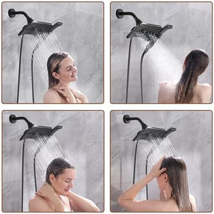 BRIGHT SHOWERS High Pressure Dual Shower Head Combo with Rainfall & Handheld, 4 Spray Settings, Tool-Free Installation, 60" Stainless Steel Hose, Matte Black