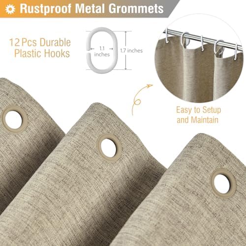 BTTN Linen Textured Waterproof Fabric Shower Curtain, 72x72, Khaki/Tan