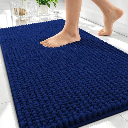 OLANLY Thick Chenille Bathroom Rugs 34x21, Soft Absorbent Bath Mat, Navy