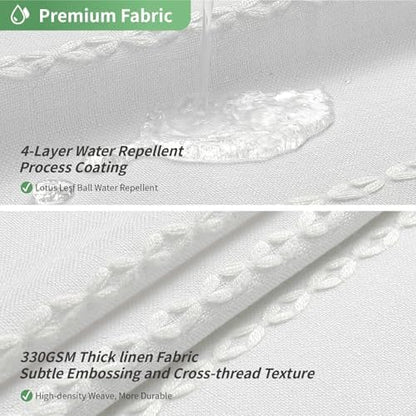 eachope No Hook Extra Long Shower Curtain Set with Snap-in Liner,Linen Textured Thick Striped Fabric with Tassels,Boho Chic Modern Farmhouse Bathroom Curtain,Water-Repellent,White,71x86