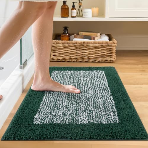 Bathroom Rugs 24x17 Non Slip Washable, Soft Absorbent Bath Mat Dark Green