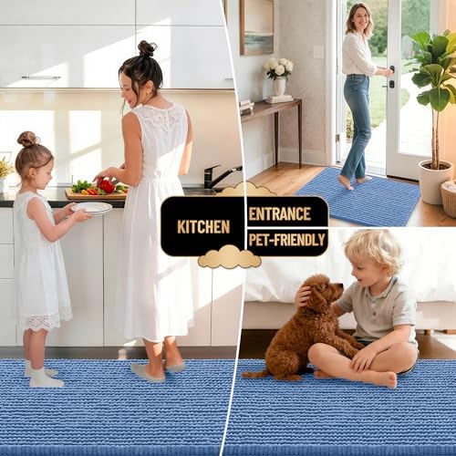 OLANLY Thick Chenille Large Bathroom Rugs Mats 44x32, Cornflower Blue