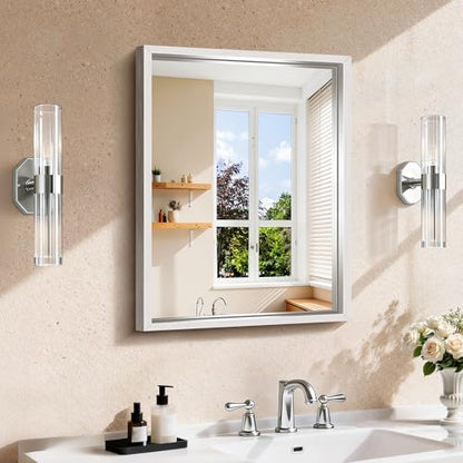 CIRCUMI 18"x24" Brushed Silver Bathroom Mirror, Rectangular Vanity Mirror