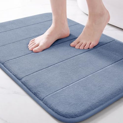 Yimobra Memory Foam Bath Mat, Super Soft Absorbent Bathroom Rug Non Slip, Quick Dry, Machine Washable Floor Carpet for Tub Shower, Home Decor Accessories, 24x17, Denim Blue